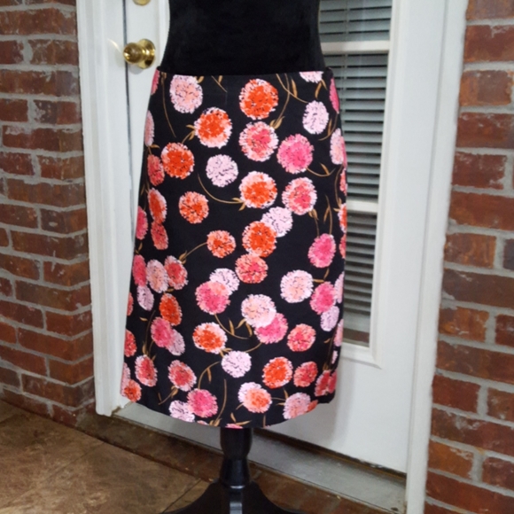 Talbots black pink peach red floral fully lined pencil skirt New